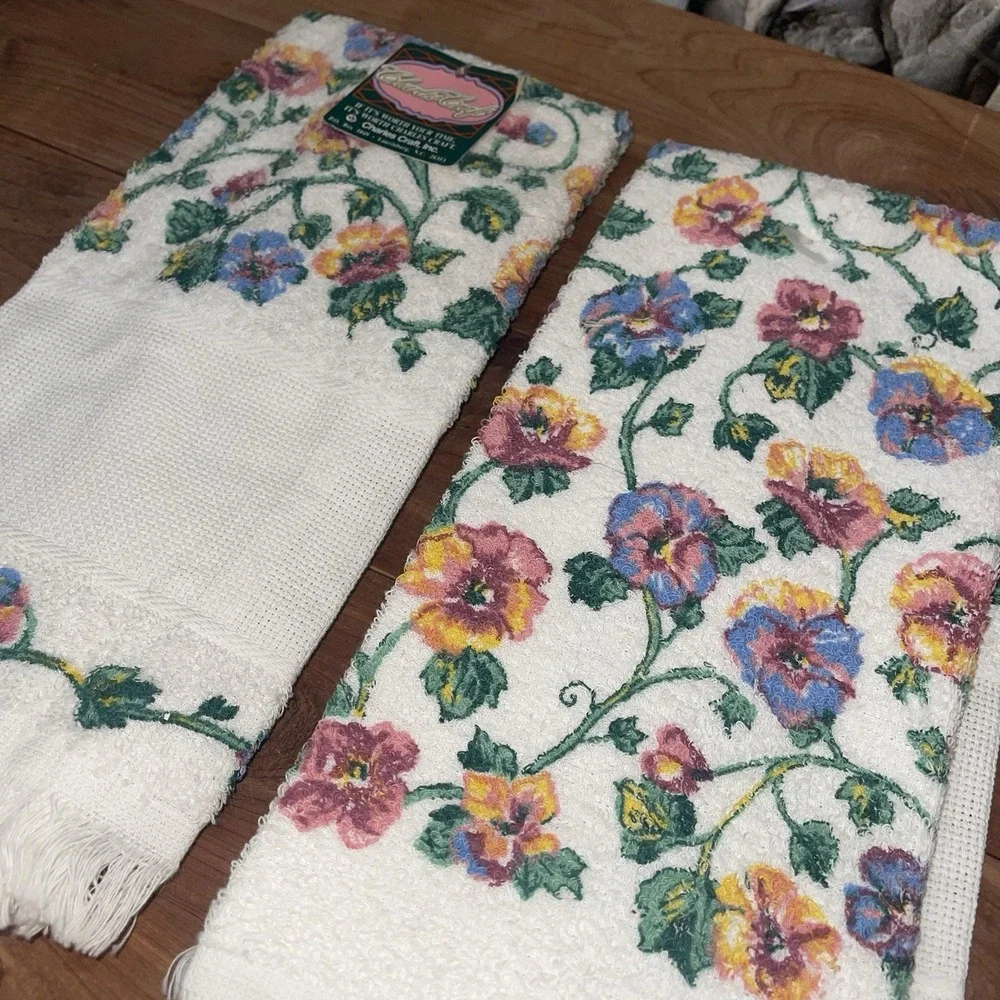 Lot Of 2 NEW Charles Craft Kitchen Hand Towel for Counted Cross Stitch Pansies